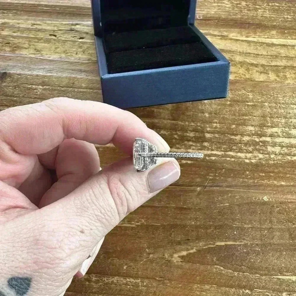 Italo Jewelry Hidden Halo Emerald Cut Engagement and pave band - Picture 6 of 12